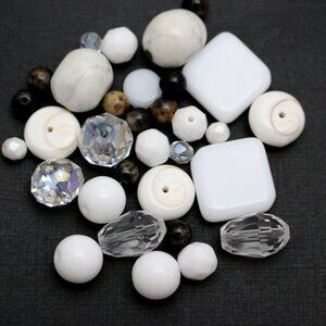 Shades of White Gemstone & Shell Bead Mix w/ Crystal & Glass - BEADLOT15